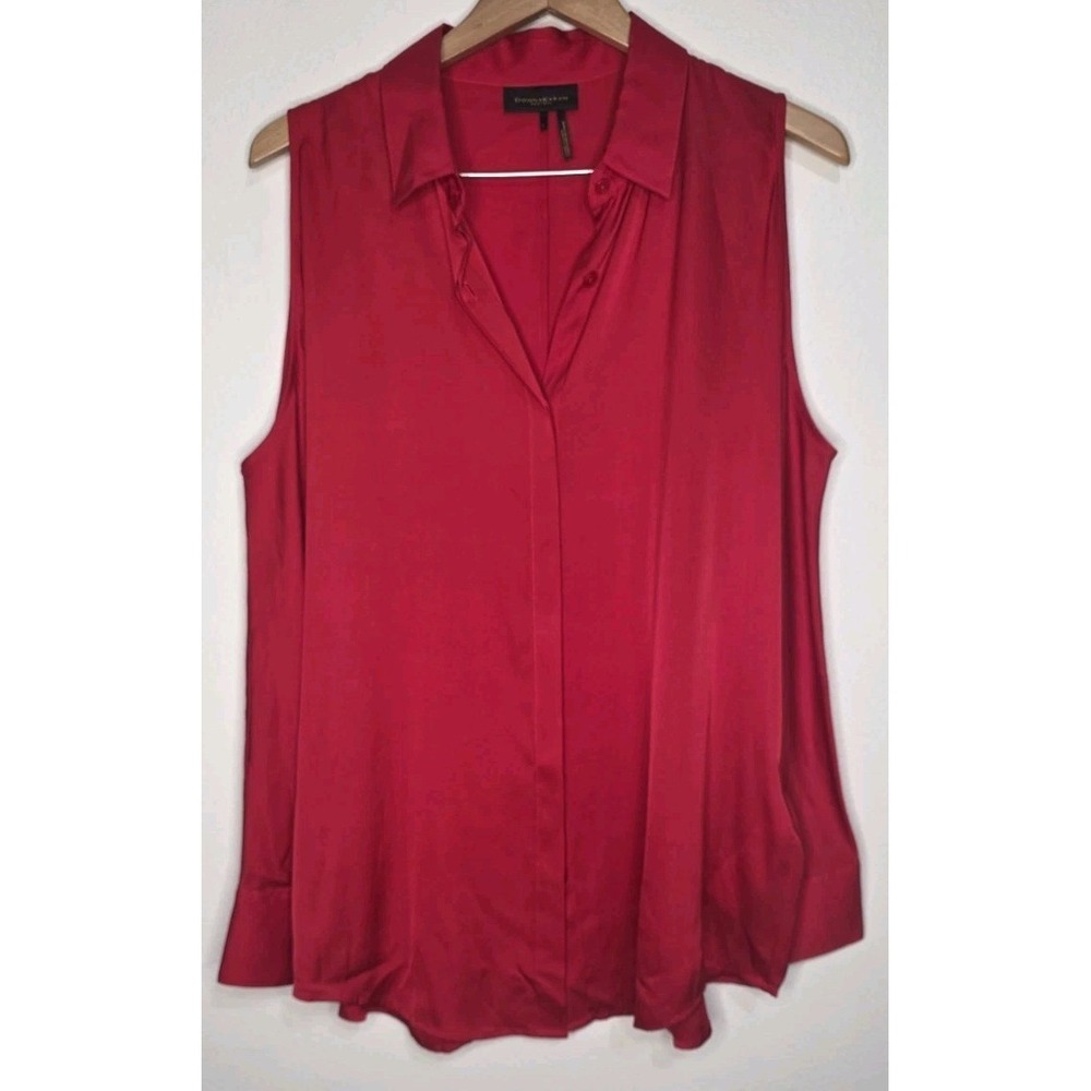 New Donna Karan Blouse Long Sleeve Open Off Shoulder Button Women‎ L Silk Career